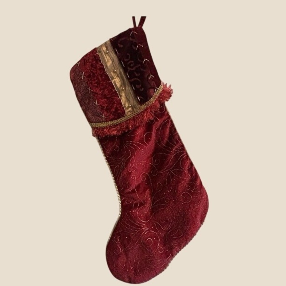 Christmas Victorian Stocking with Gold Trim